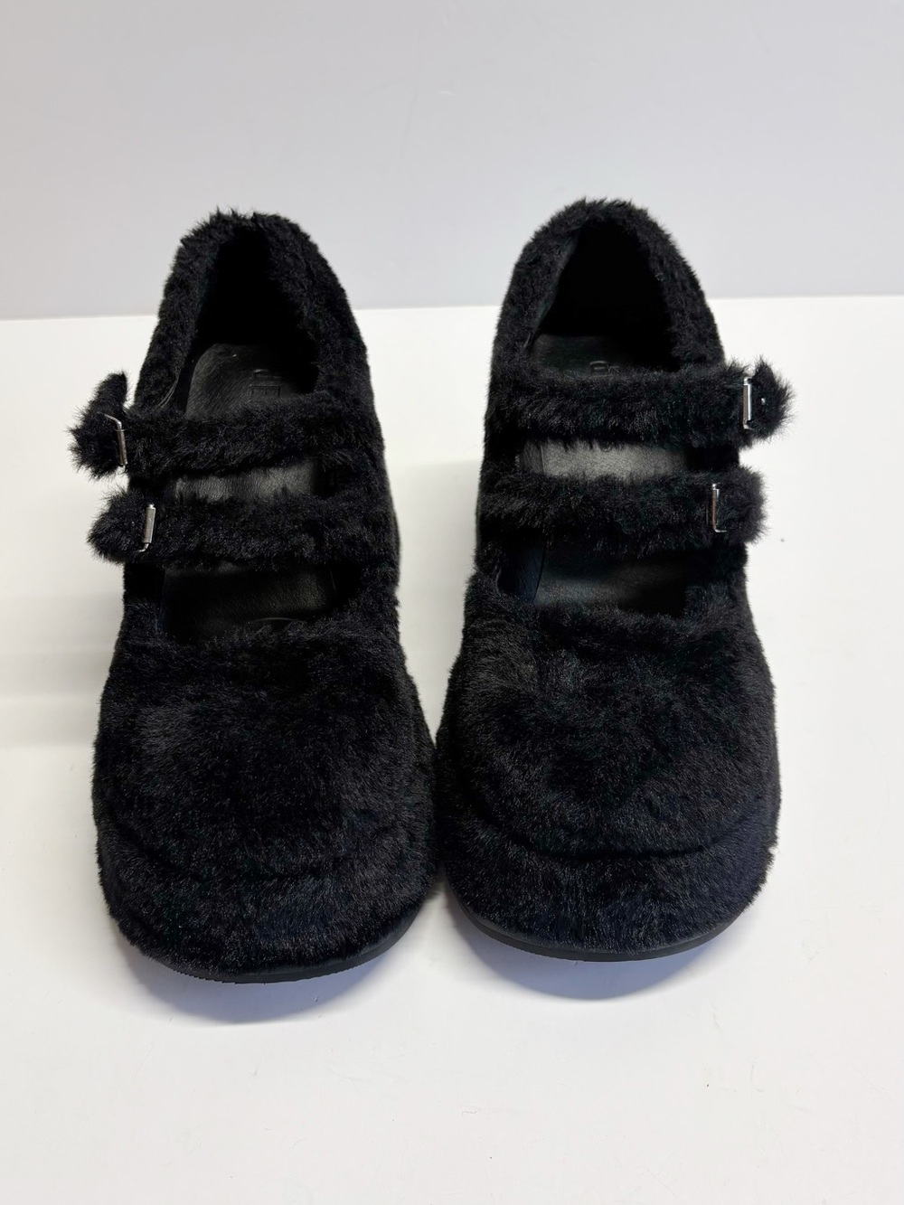dELiA*s Dollskill Women’s Black Fur Platform Double Strap Mary Jane Shoes Size 6